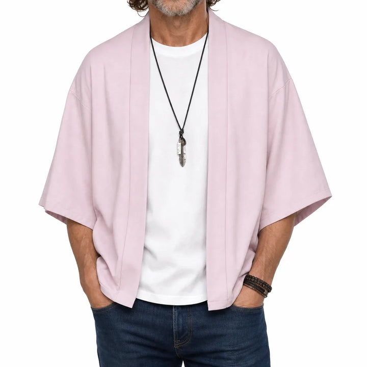 Callum | Men's Kimono Style Shirt - Color:Pink;Size:S