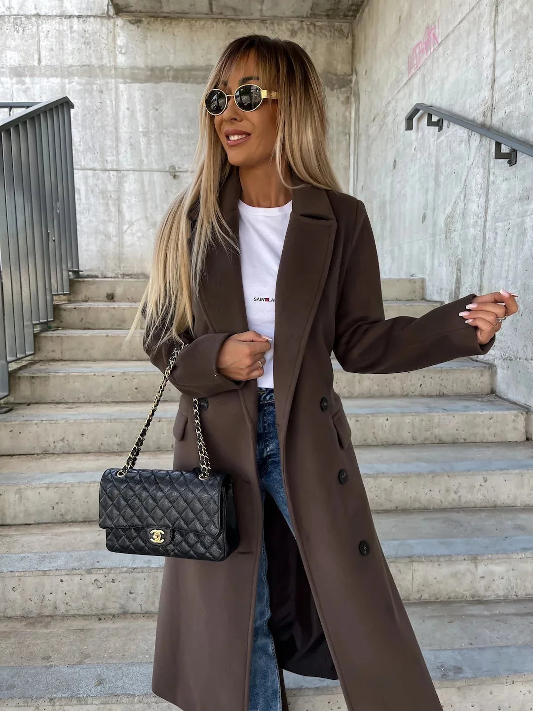 Cameron | Women's Double-Breasted Winter Coat  - Color:Chocolate;Size:XS