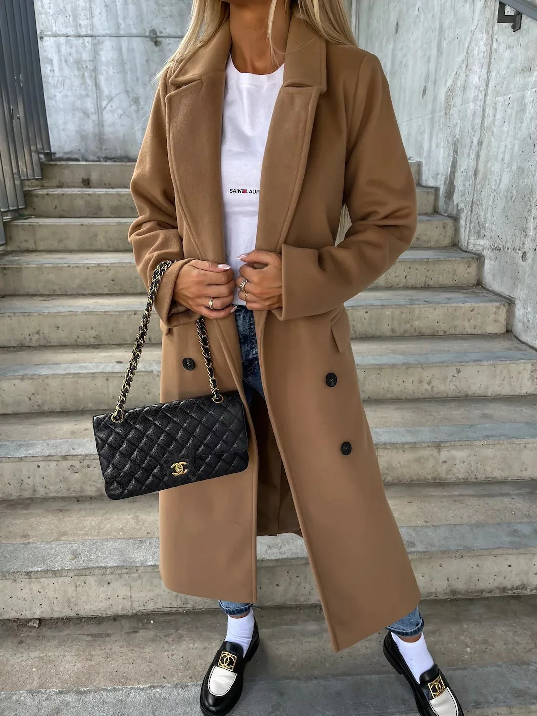 Cameron | Women's Double-Breasted Winter Coat  - Color:Khaki;Size:XS