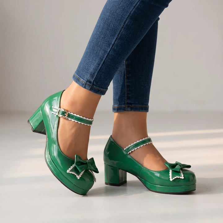 Camilla | Women's Orthopedic Mary Jane Heels - Color:Green;Size:35