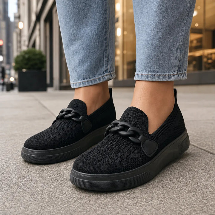 Camille | Stylish Knit Slip-On Shoes - Color:Black;Size:36