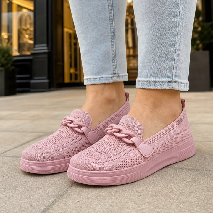 Camille | Stylish Knit Slip-On Shoes - Color:Pink;Size:36