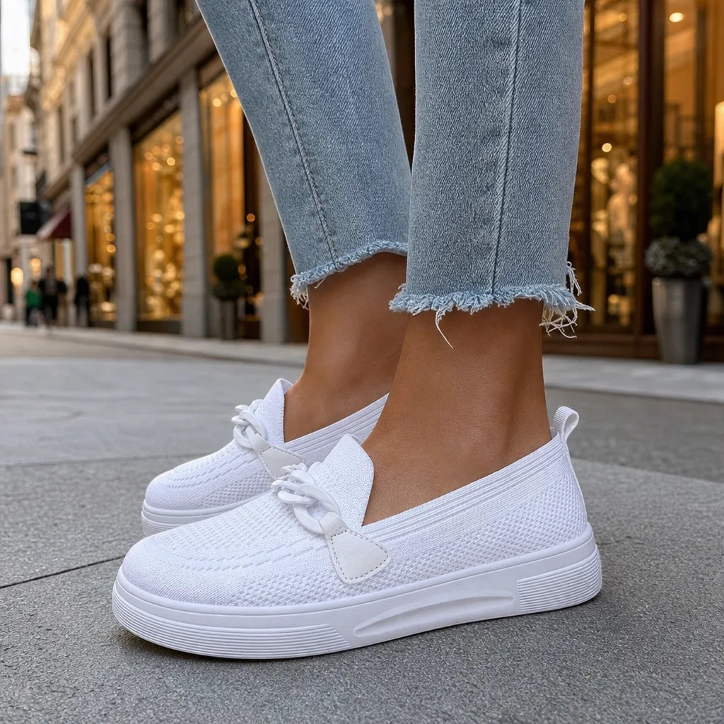Camille | Stylish Knit Slip-On Shoes - Color:White;Size:36