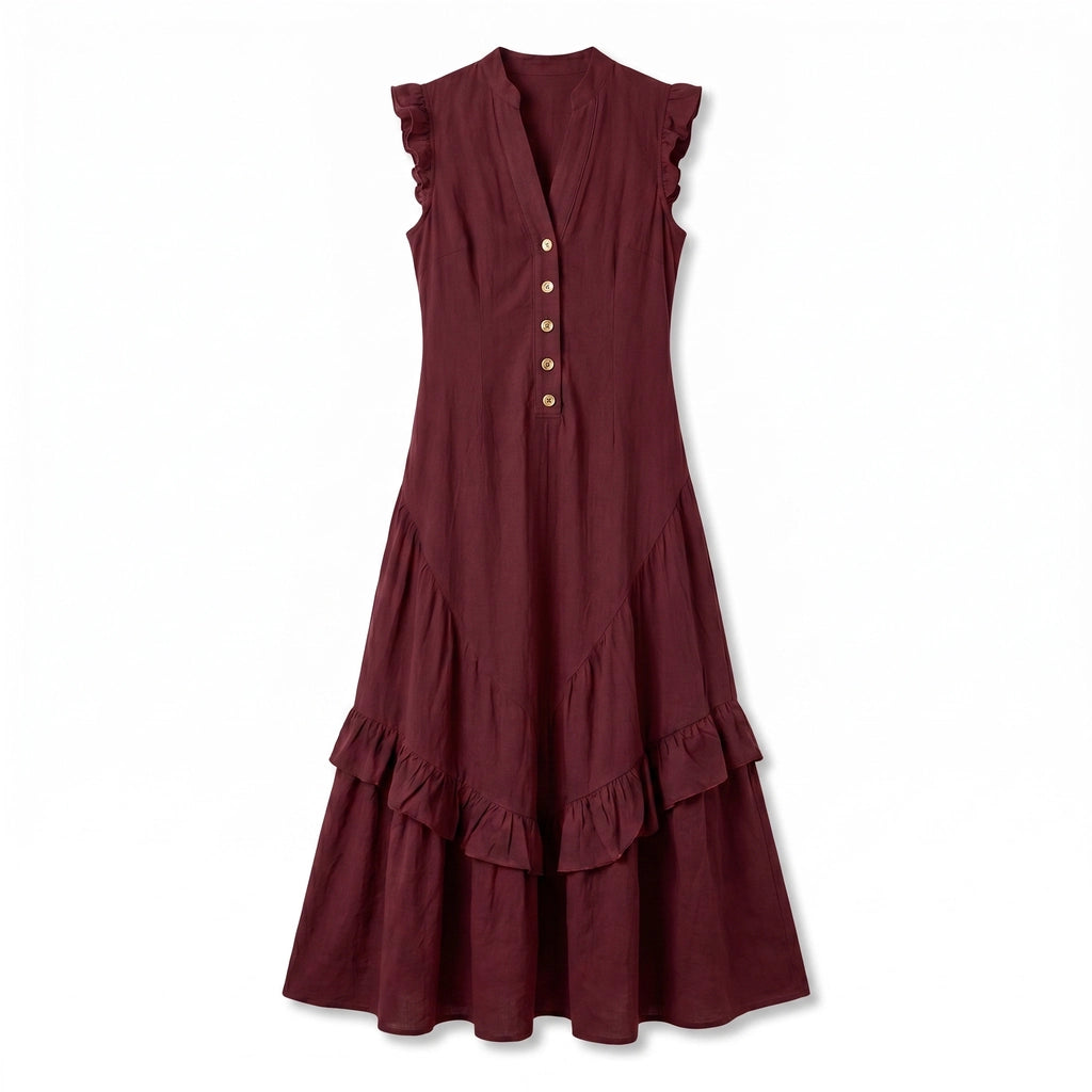 Camille Vance Sleeveless Dress - Color:Wine Red;Size:XS