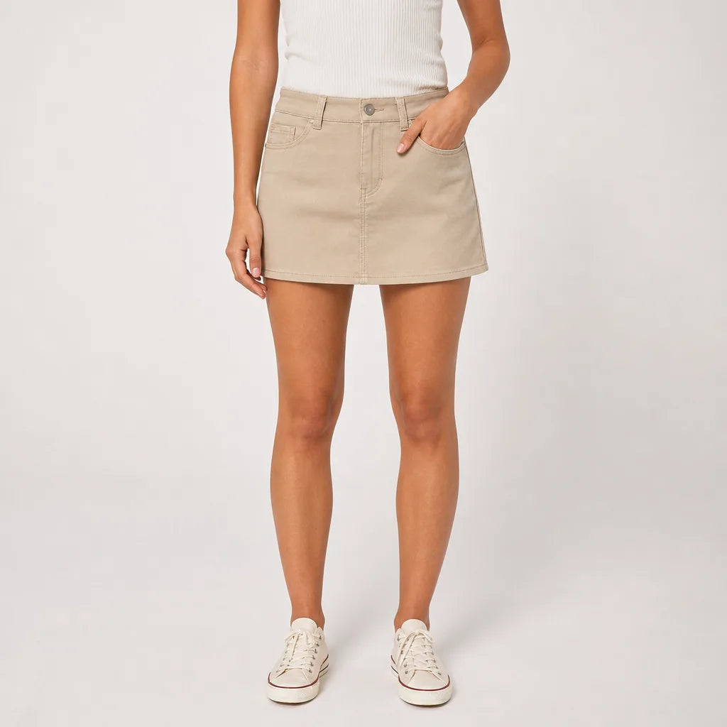 Camille | Women's Fall Black Denim Skort - Color:Beige;Size:XS