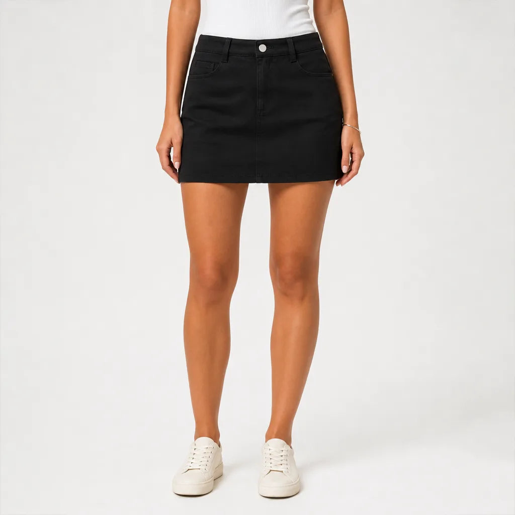 Camille | Women's Fall Black Denim Skort - Color:Black;Size:XS