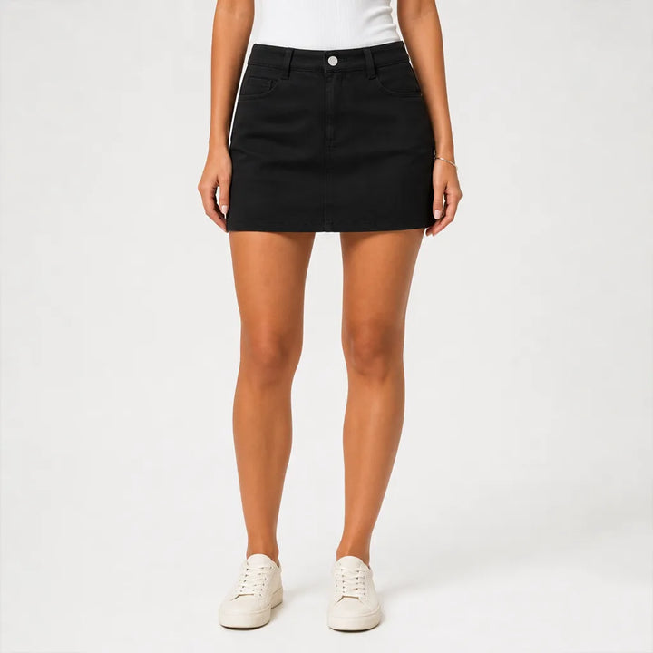 Camille | Women's Fall Black Denim Skort - Color:Black;Size:XS