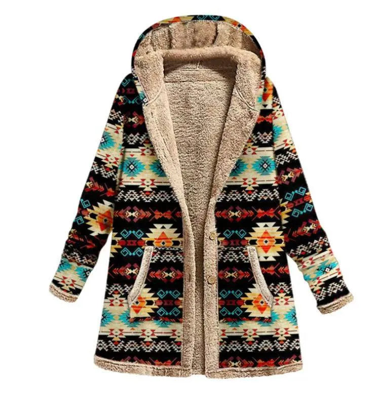 Carrie | Women's Western Fleece Coat  - Size:XS;Color:Black & Beige Print