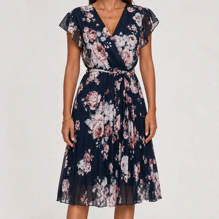 Cassia | Floral Ruffle Dress for Effortless Elegance - Color:Black;Size:XS