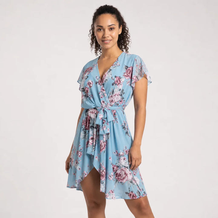 Women's Blue Dewey Printed Ruffle Dress