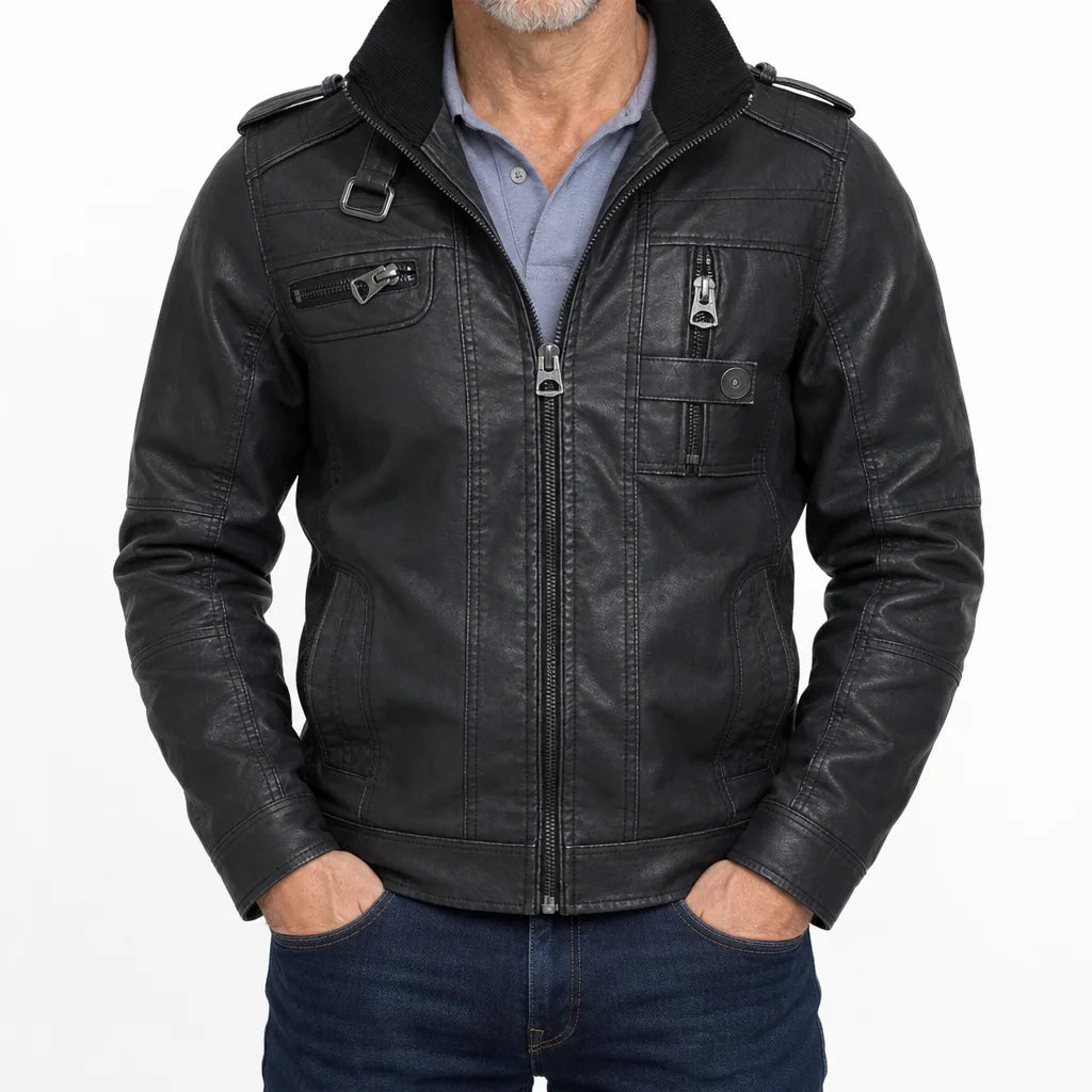 Cassian | Fall Stylish Leather Jacket - Color:Black;Size:S