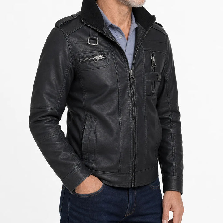 Men's Black Sherwood Distressed Biker Jacket