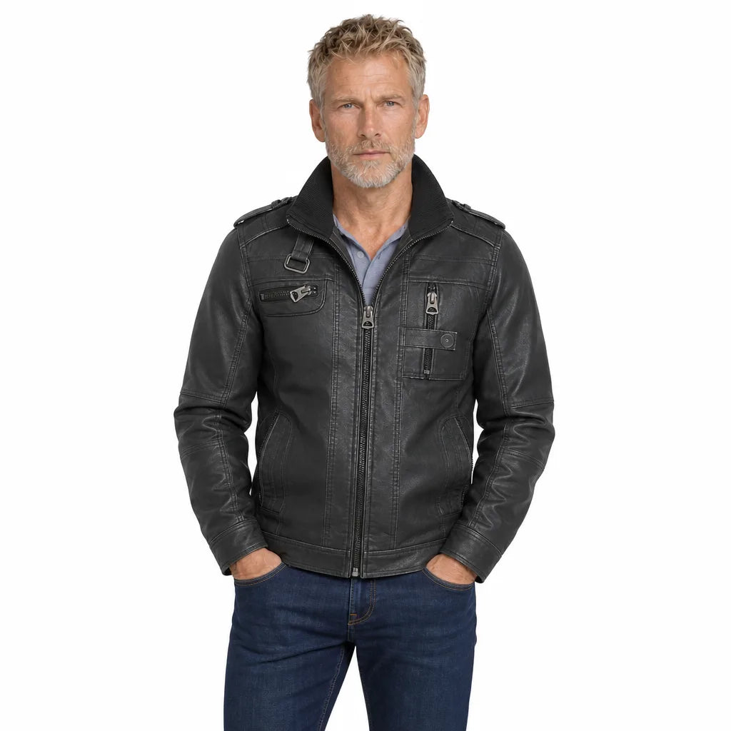 Men's Black Sherwood Distressed Biker Jacket