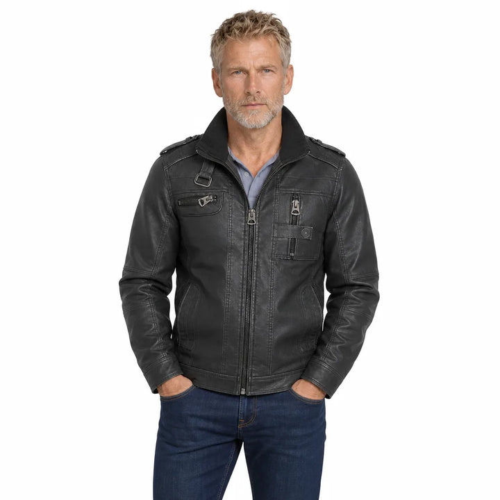 Men's Black Sherwood Distressed Biker Jacket