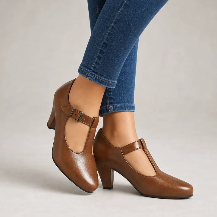 Cassidy | Women's Classic Mary Jane Heels - Color:Brown;Size:35