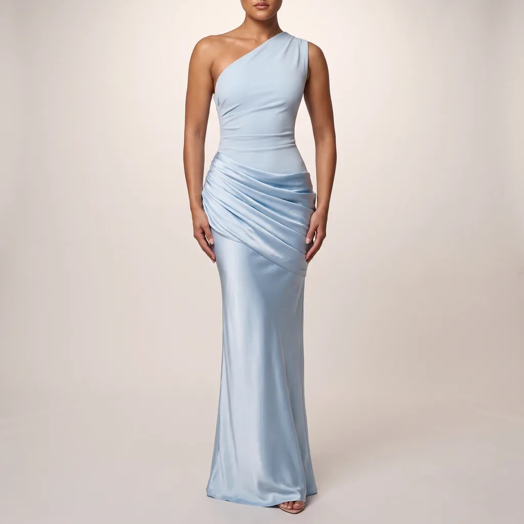 Cassie Draped Silk Dress - Color:Blue;Size:S