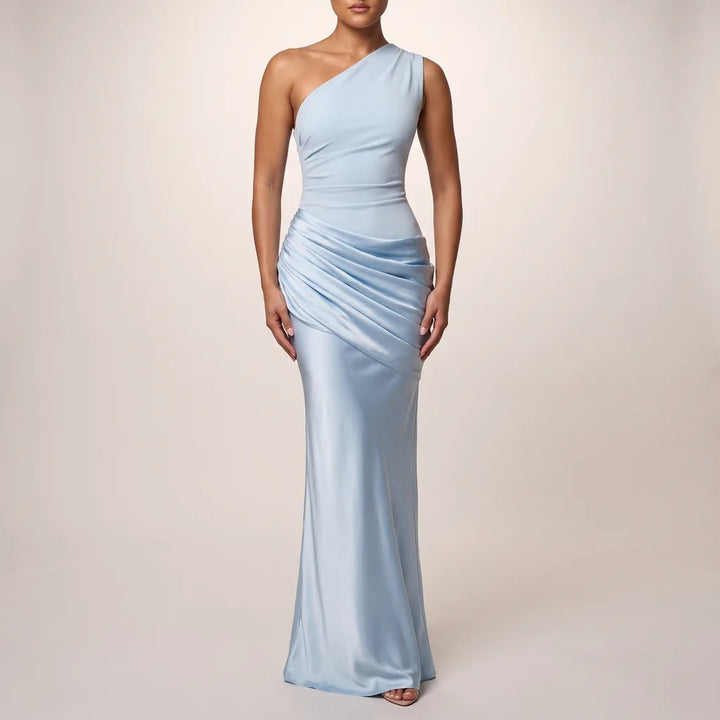 Cassie Draped Silk Dress - Color:Blue;Size:S