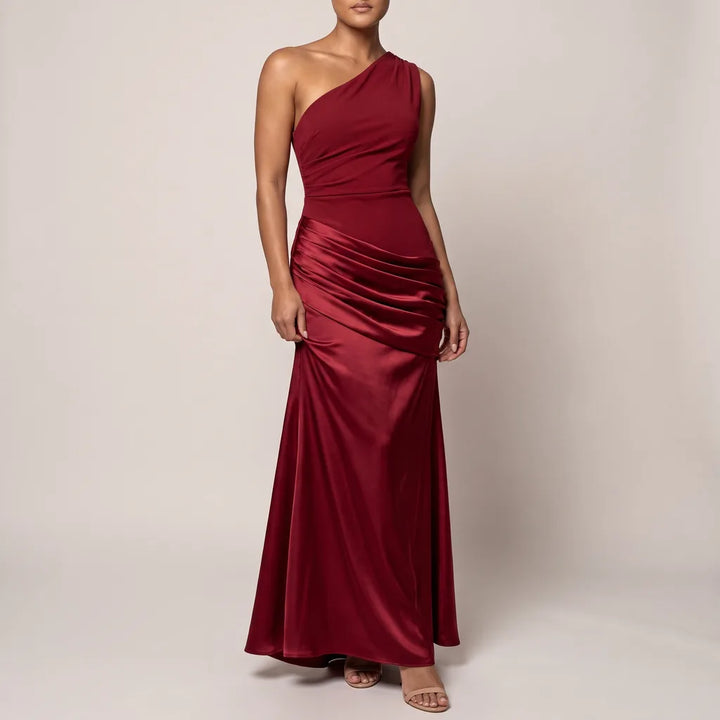 Cassie Draped Silk Dress - Color:Red;Size:S