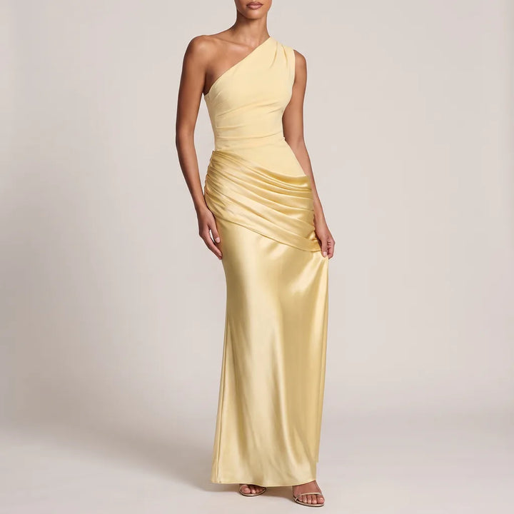 Cassie Draped Silk Dress - Color:Yellow;Size:S
