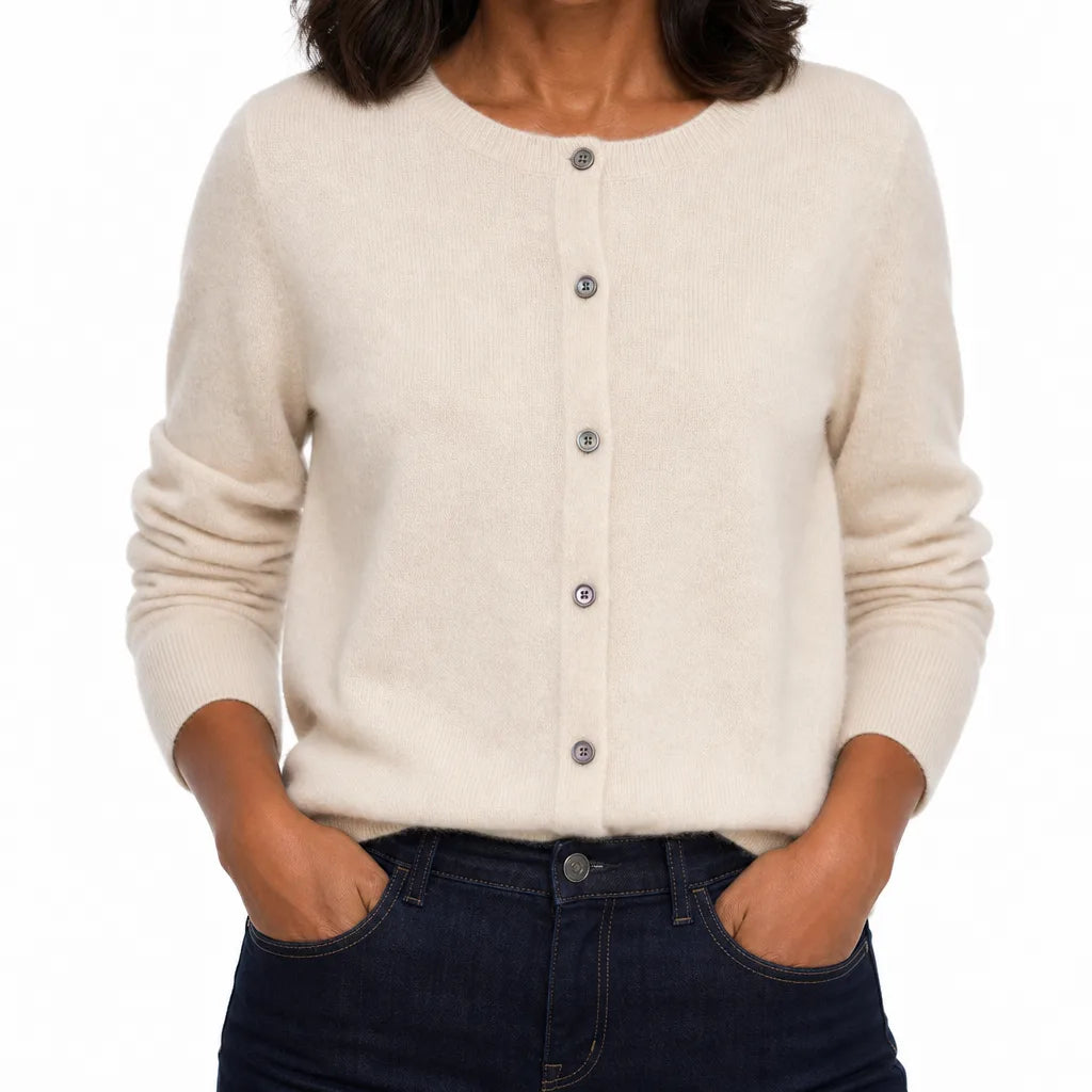 Cecily | Women's Winter Knit Wool Cardigan Sweater - Color:Beige;Size:XS