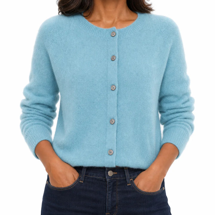 Cecily | Women's Winter Knit Wool Cardigan Sweater - Color:Blue;Size:XS