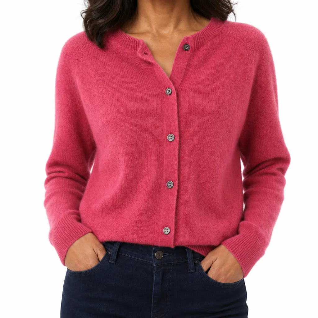 Cecily | Women's Winter Knit Wool Cardigan Sweater - Color:Pink;Size:XS