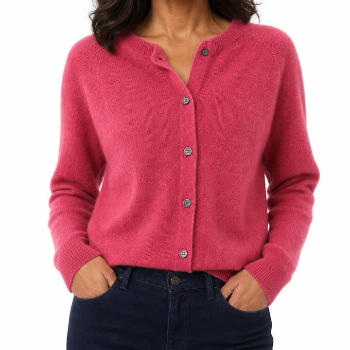 Cecily | Women's Winter Knit Wool Cardigan Sweater - Color:Pink;Size:XS