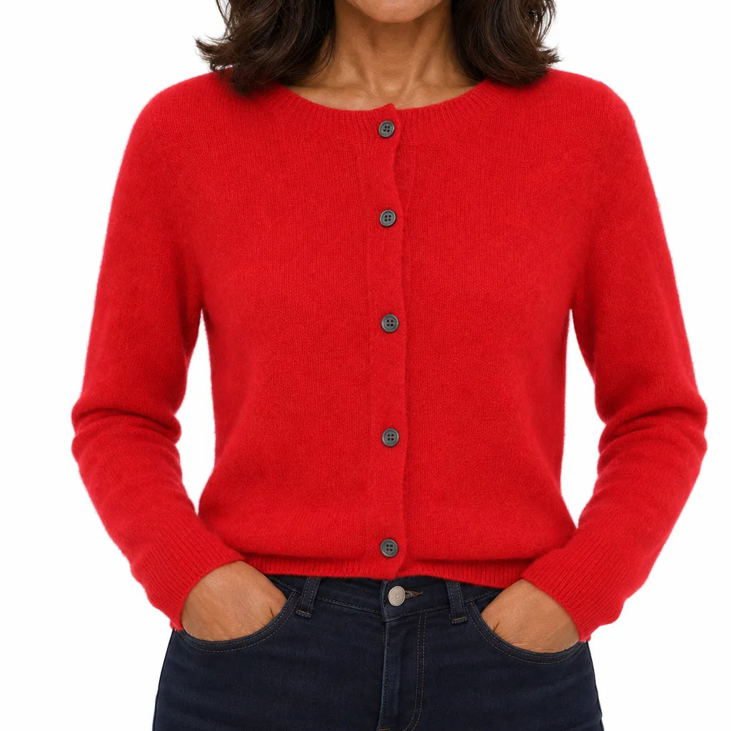 Cecily | Women's Winter Knit Wool Cardigan Sweater - Color:Red;Size:XS