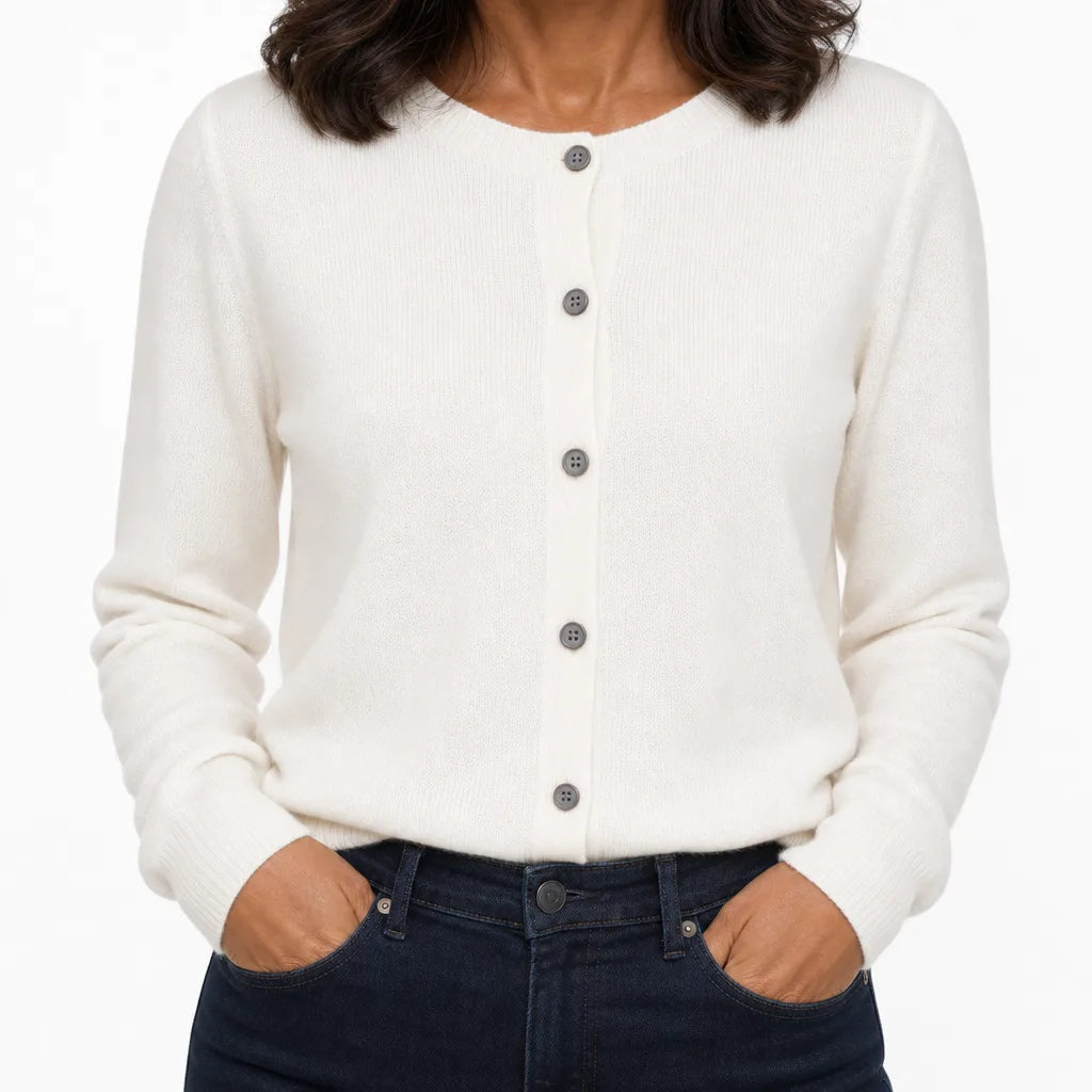Cecily | Women's Winter Knit Wool Cardigan Sweater - Color:White;Size:XS