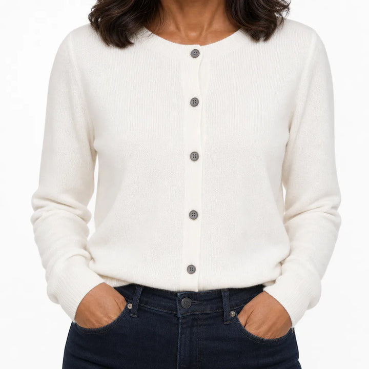 Cecily | Women's Winter Knit Wool Cardigan Sweater - Color:White;Size:XS