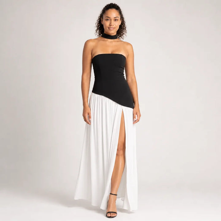 Women's Black and White Hancock Strapless Slit Dress