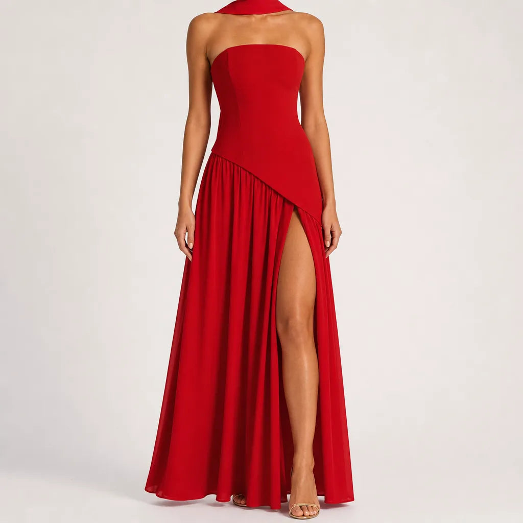 Celeste | Women's Fall Wedding Guest Dress - Color:Red;Size:XS