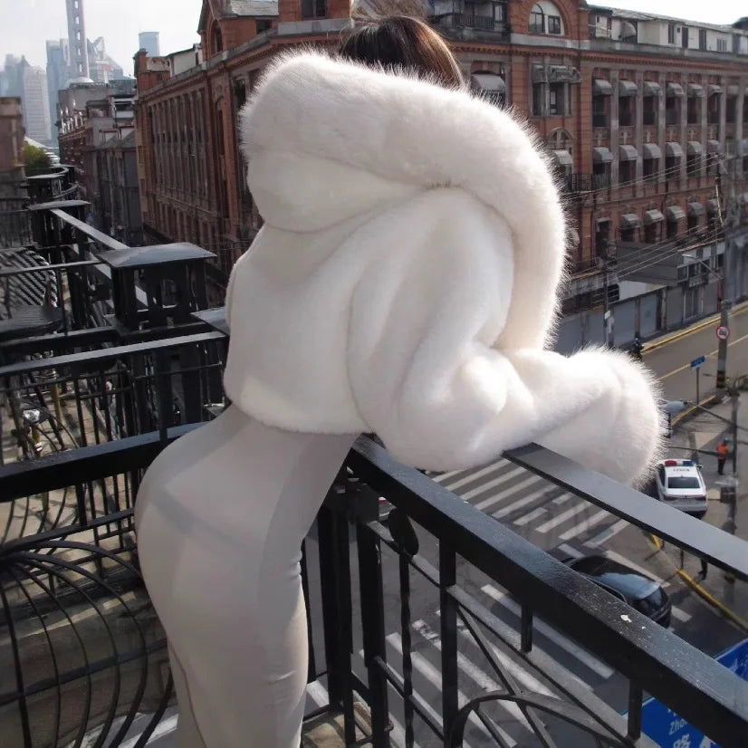 Women's White Celeste | Women's Hooded Faux Fur Winter Jacket