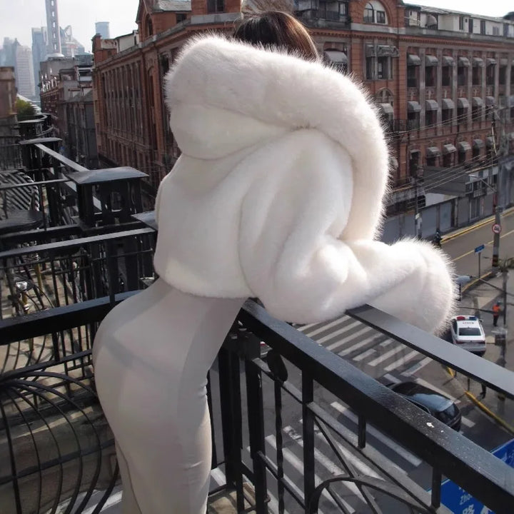 Women's White Celeste | Women's Hooded Faux Fur Winter Jacket