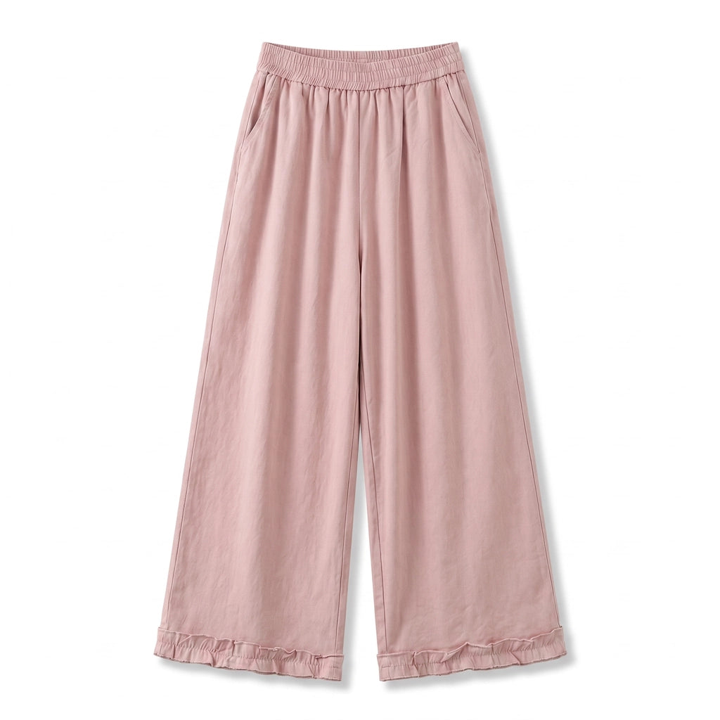 Celine Lace Trim Trousers - Color:Pink;Size:S