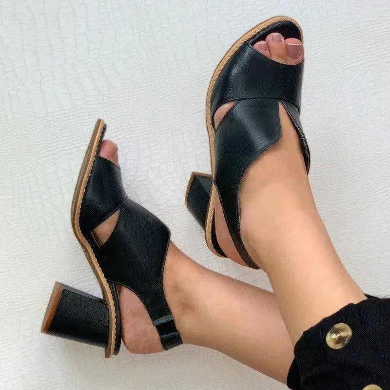 Celine Open Side Block Heels - Color:Black;Size:35