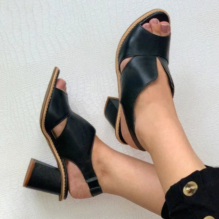 Celine Open Side Block Heels - Color:Black;Size:35