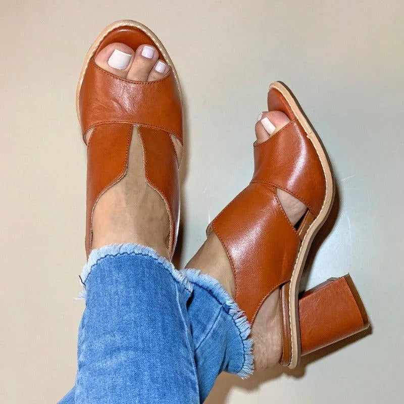 Celine Open Side Block Heels - Color:Brown;Size:35