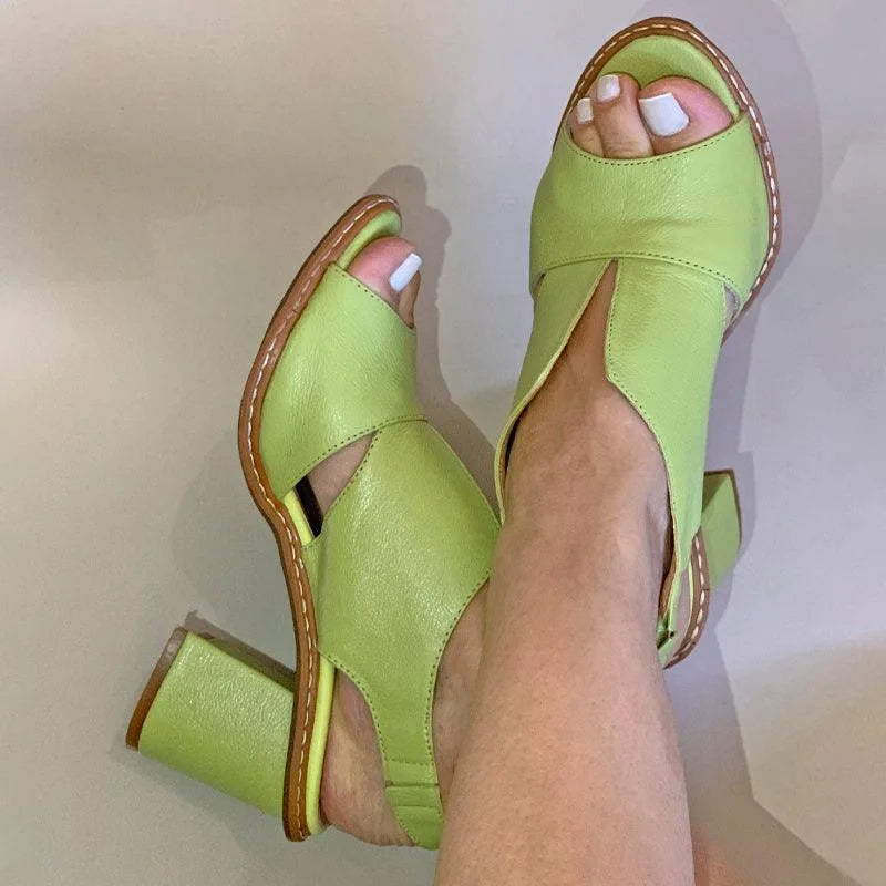Celine Open Side Block Heels - Color:Lime Green;Size:35