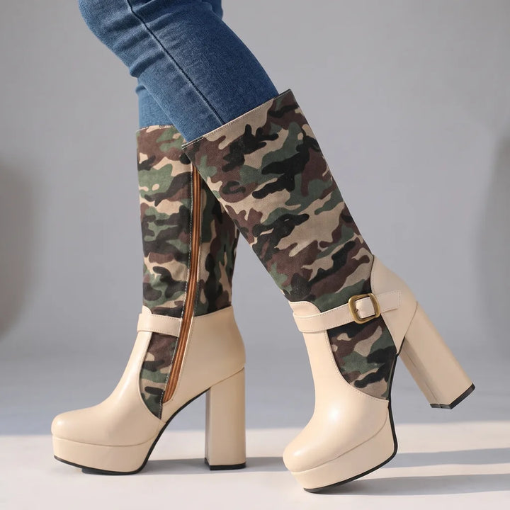Charlotte | Women's Orthopedic Camo Boots   - Color:Beige;Size:35