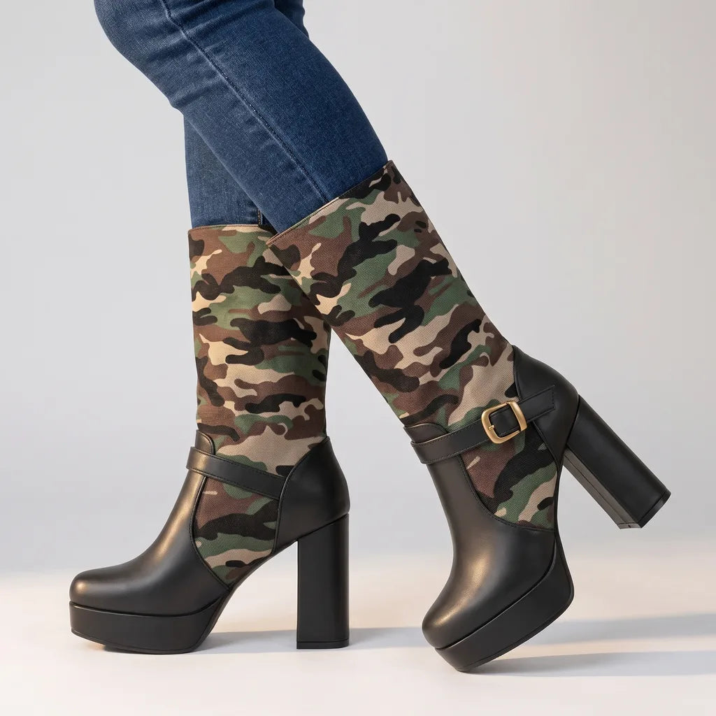 Charlotte | Women's Orthopedic Camo Boots   - Color:Black;Size:35