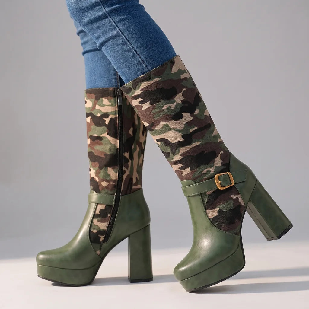 Charlotte | Women's Orthopedic Camo Boots   - Color:Green;Size:35