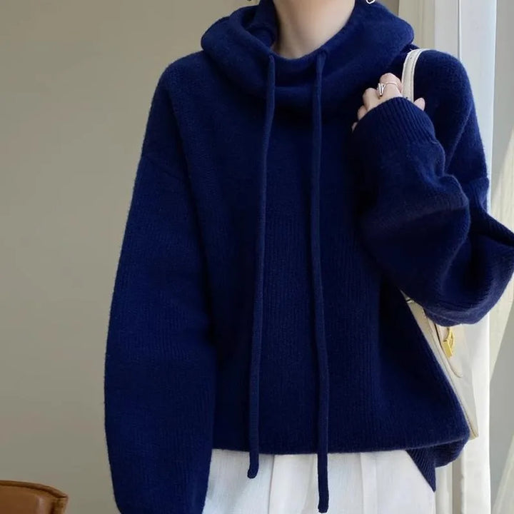 Charlotte | Women's Ribbed Hoodie Sweater  - Color:Blue;Size:XS