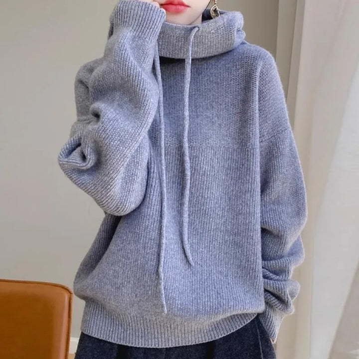 Charlotte | Women's Ribbed Hoodie Sweater  - Color:Gray;Size:XS