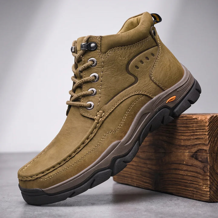 Chesterfield Leather Lace Boots - Color:Beige;Size:38