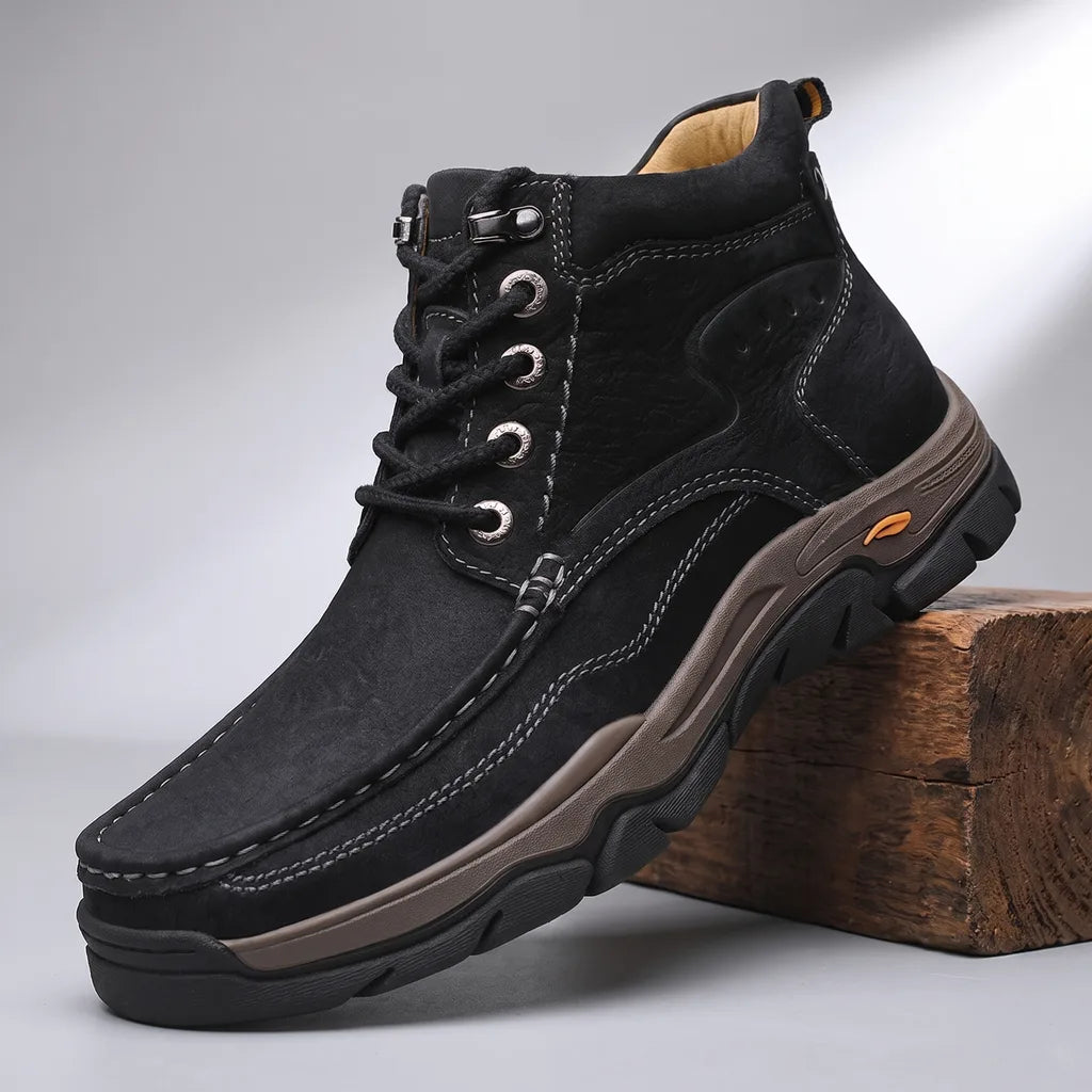 Chesterfield Leather Lace Boots - Color:Black;Size:38