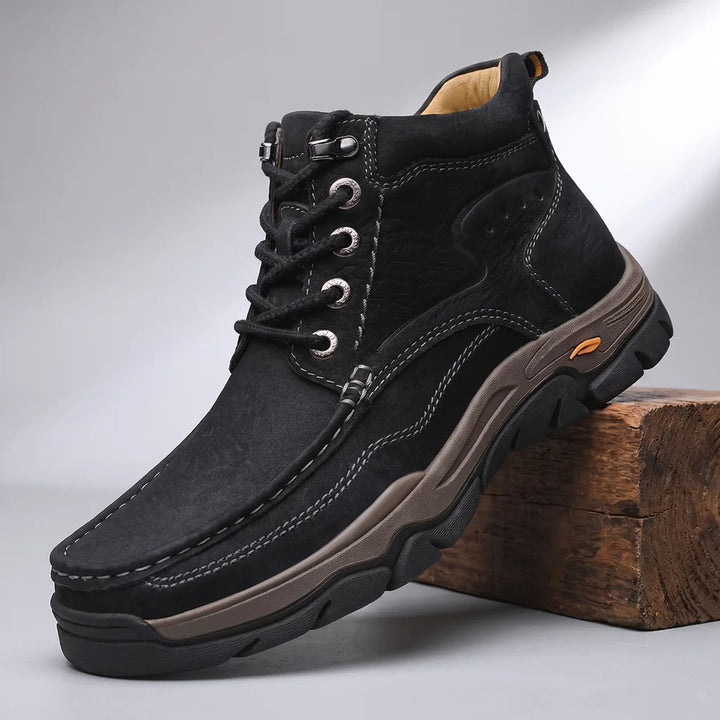 Chesterfield Leather Lace Boots - Color:Black;Size:38