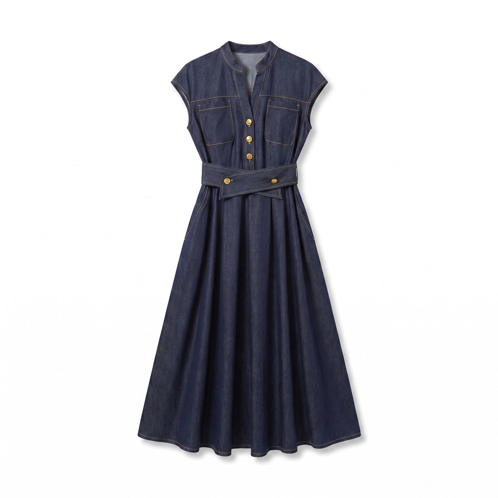 Chloe Vance Denim Midi Dress - Color:Dark Blue;Size:S