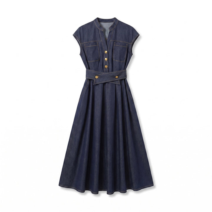 Chloe Vance Denim Midi Dress - Color:Dark Blue;Size:S