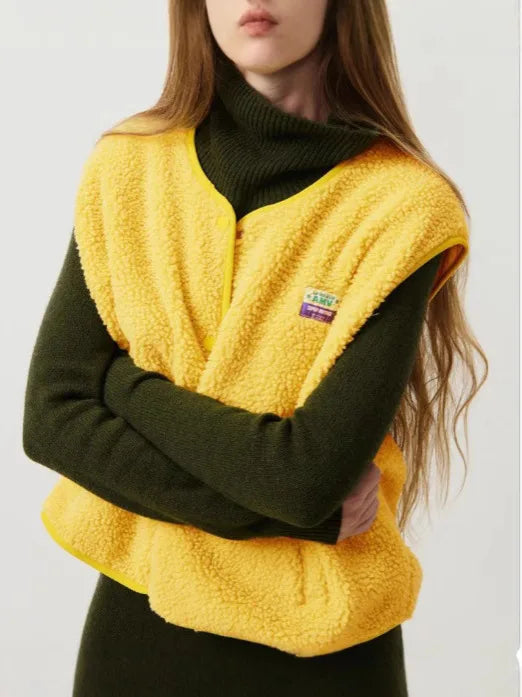 Christina | Women's Button-Up Lambswool Vest  - Color:Yellow;Size:XS
